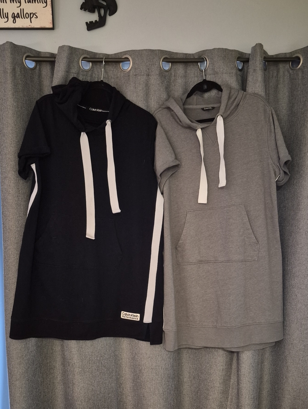 Calvin Klein /george Short-Sleeve Hoodie Tunic- Black / Gray/ White